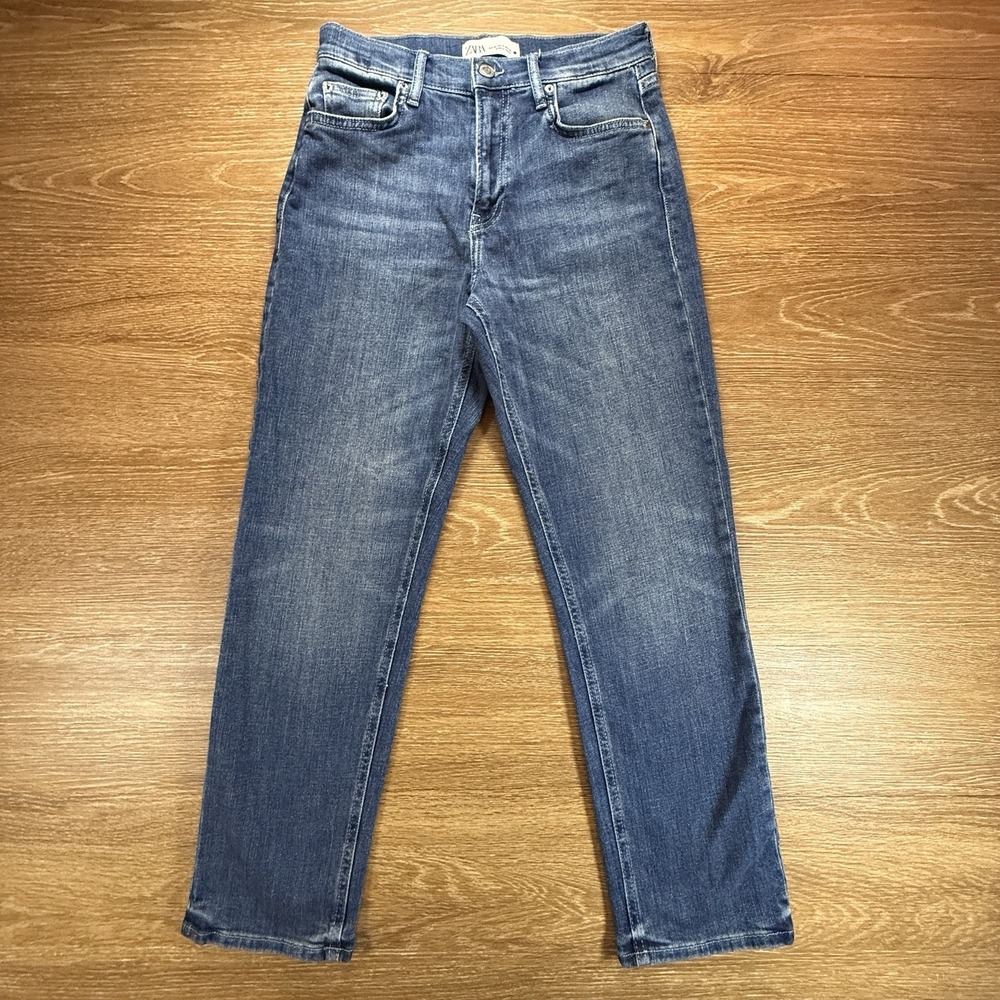 Zara Jeans Women's 6 Blue Mid Rise Straight Slim Stretch Denim EU 38 Minimalist